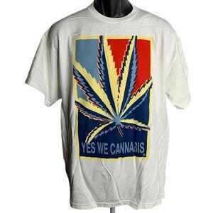 Yes We 420 Crewneck T Shirt L White Graphic Leaf Short Sleeve Cannabis